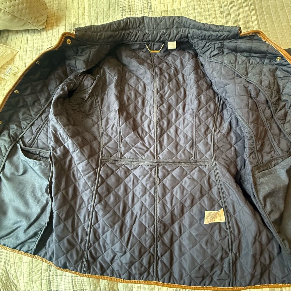 Chico's Blue and Tan Puffer Jacket with Quilted Design Size 2 - Picture 12 of 16